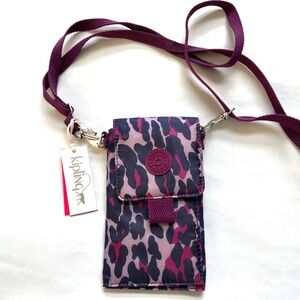 New Kipling Organiser Print Crossbody Shoulder Mini Bag Nylon Pink Camo NWT